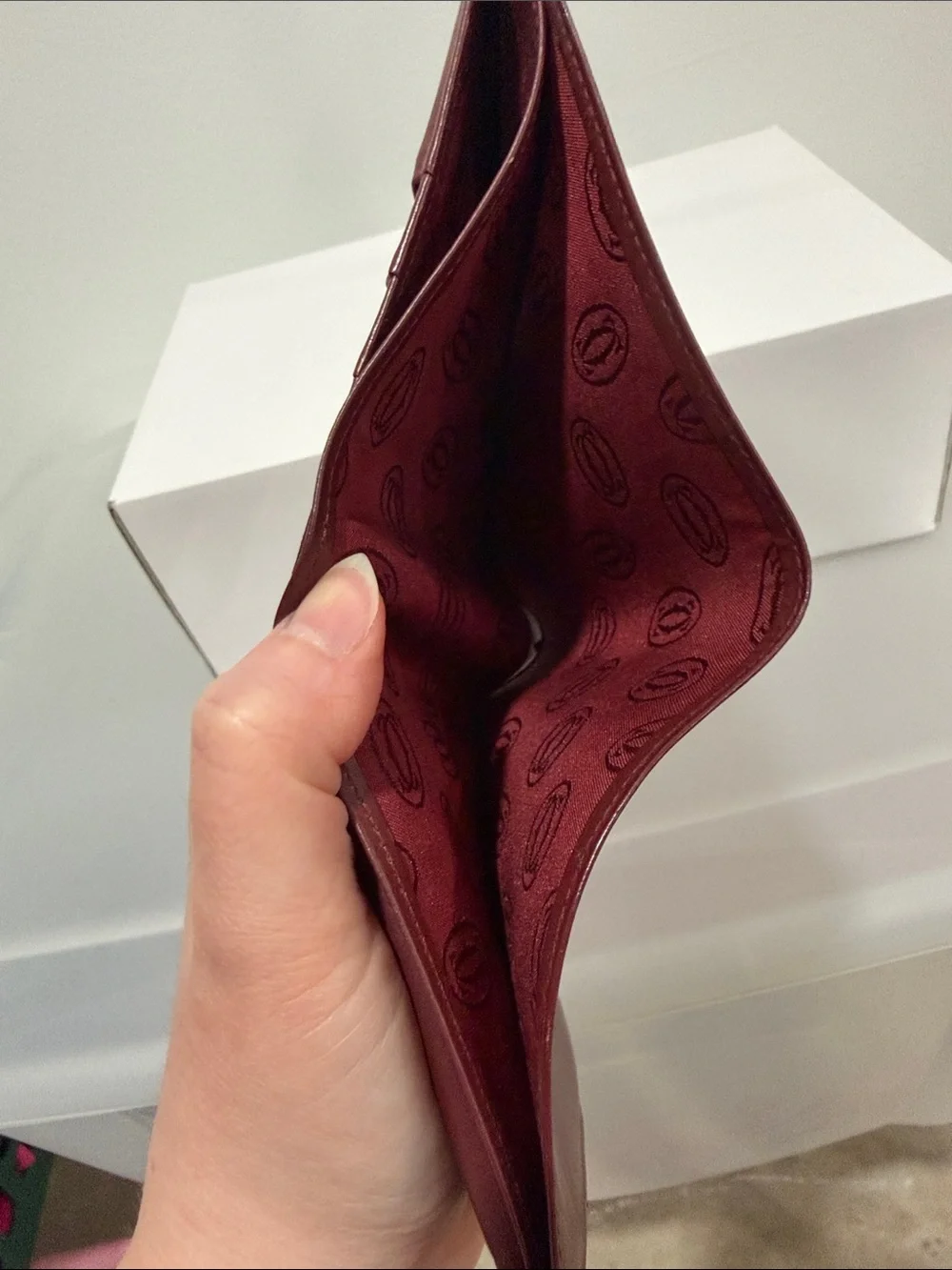Cartier Must de Cartier Leather Bifold Wallet in Burgundy with Gold Corners